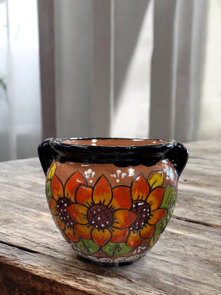 Hand Painted Talavera Flower Pot with Handles — Multiple Designs in Tabletop Large