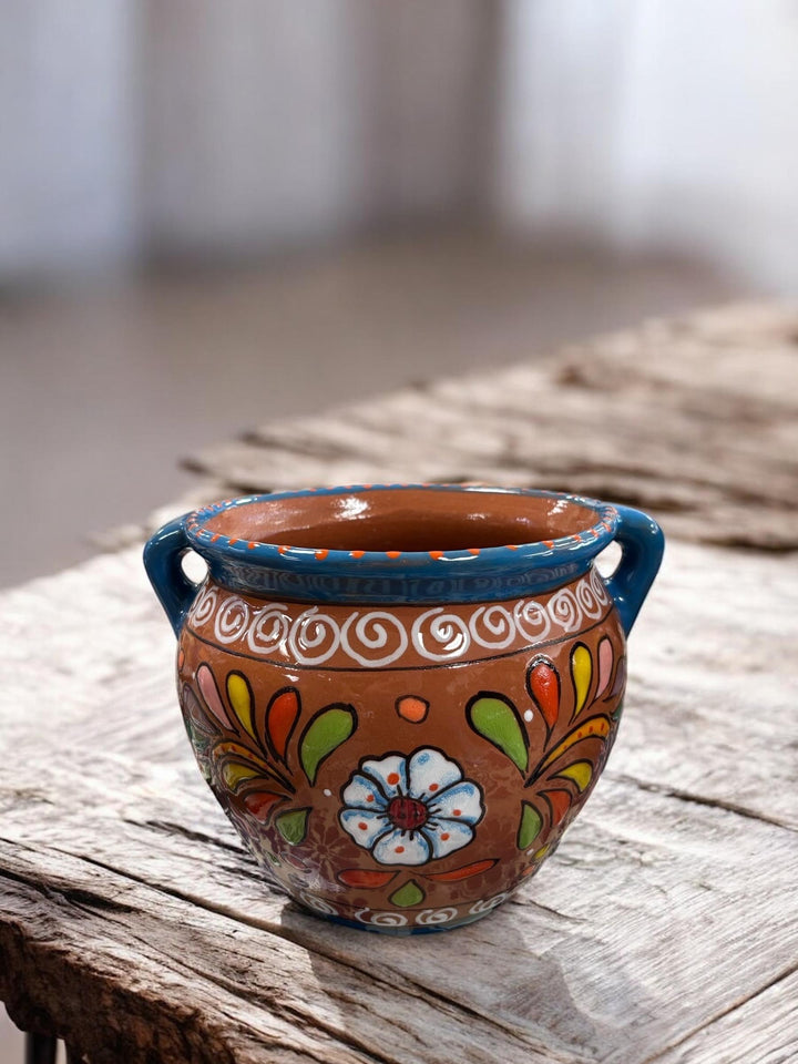 Hand Painted Talavera Flower Pot with Handles — Multiple Designs in Tabletop Large