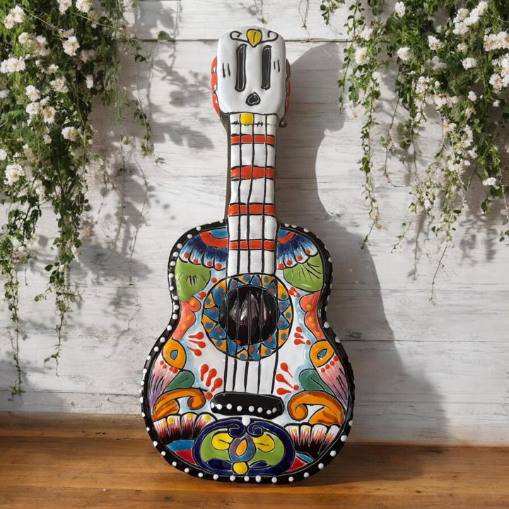 Hand Painted Mexican Talavera Guitar Wall Decor