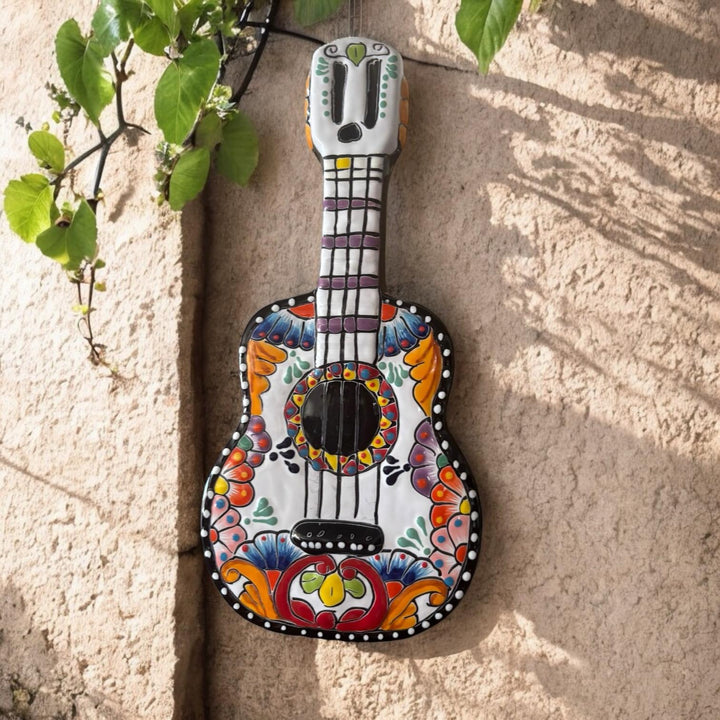 Hand Painted Mexican Talavera Guitar Wall Decor
