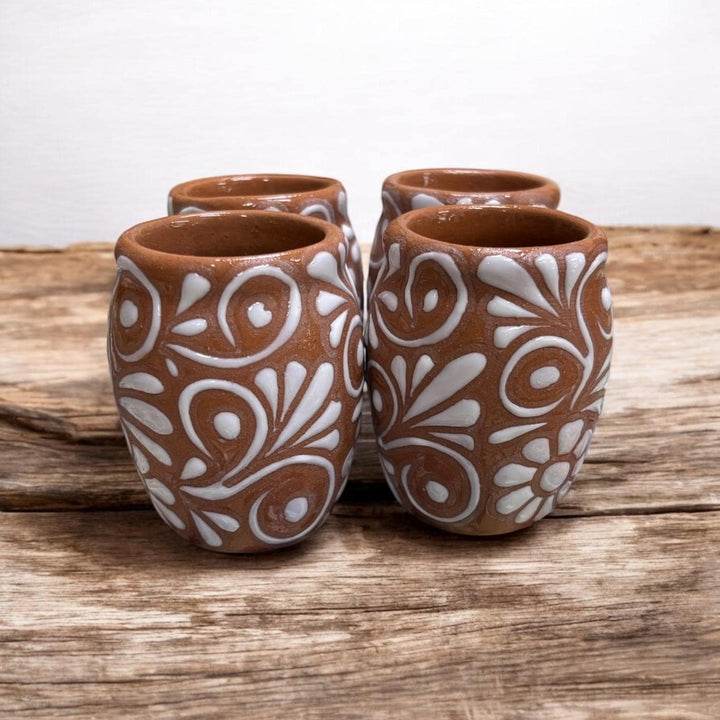Hand Painted Talavera Brown Rounded Shot Glass “Tequilero” – Select Your Amount