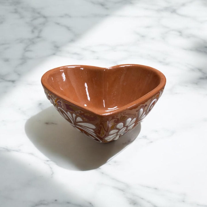 Hand Painted Talavera Brown and White Small Heart Bowl