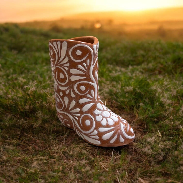 Hand Painted Mexican Talavera Cowboy Boot Mini Vase “Bota Vacera”