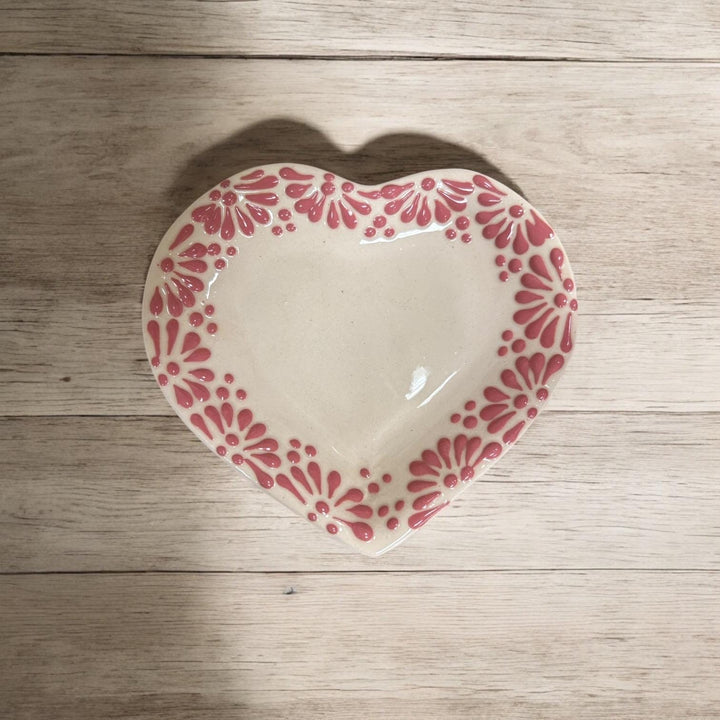Hand Painted Talavera White and Pink Heart Tea Cup and Heart Saucer Set