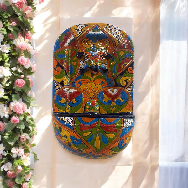 Hand Painted Talavera Frog Wall Water Fountain