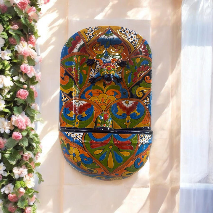 Hand Painted Talavera Frog Wall Water Fountain
