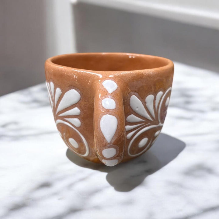 Rustic Hand Painted Mexican Talavera Brown and White Mug – Set of 2