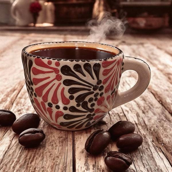 Hand Painted Mexican Talavera Black and Red Small Coffee Mug