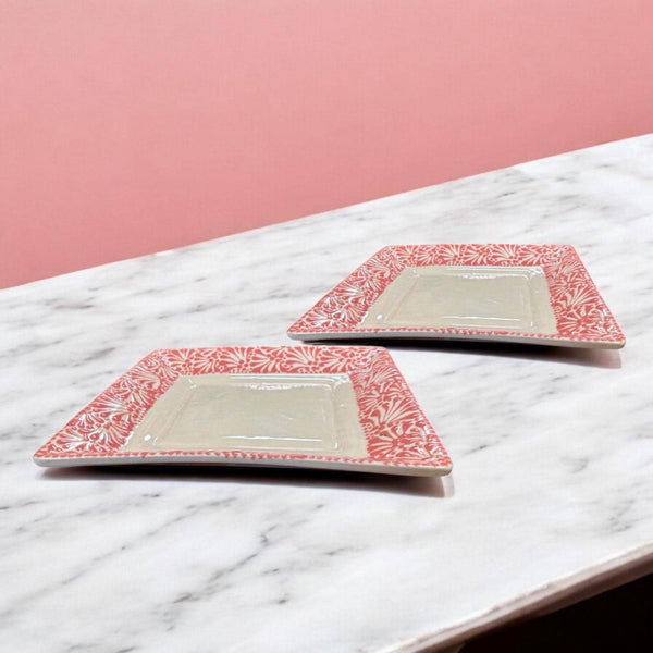 Hand Painted Talavera Ivory and Pink Square Plate – Set of 2