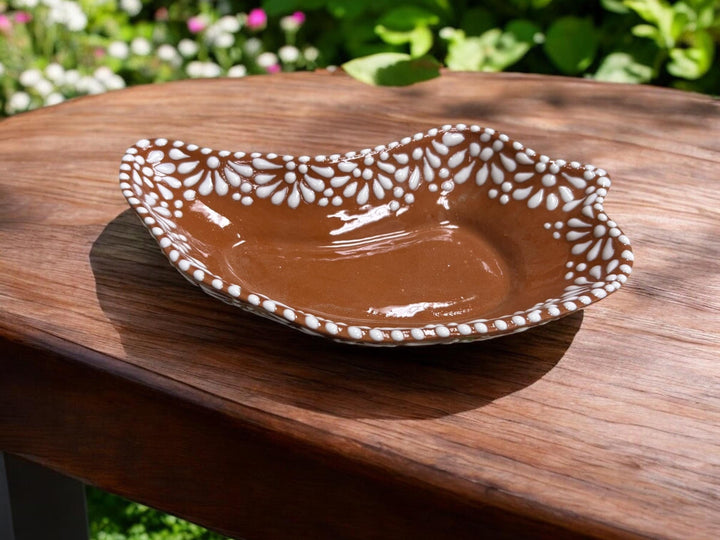 Hand Painted Talavera Dark Brown and White Jalapeño Side Dish Plate