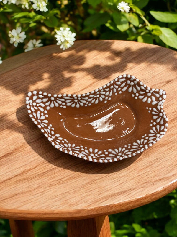 Hand Painted Talavera Dark Brown and White Jalapeño Side Dish Plate