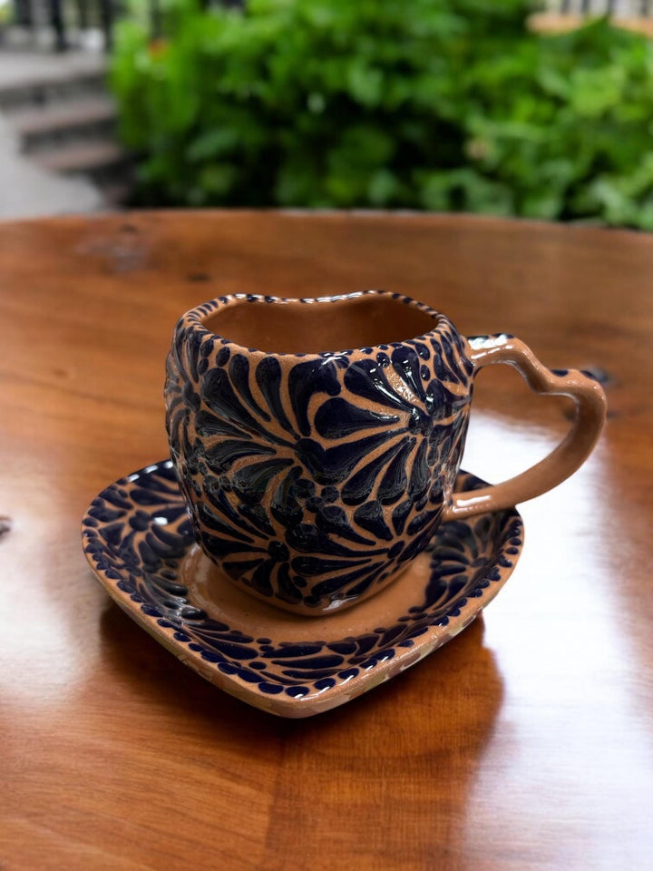 Hand Painted Talavera Heart Tea Cup and Saucer – Assorted Colors Available