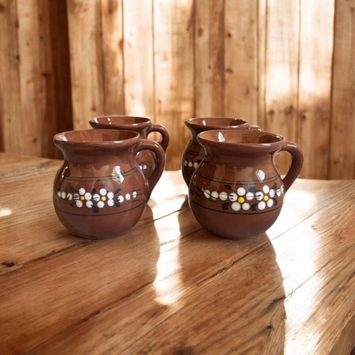 Handmade Mexican Ceramic Brown Jarrito Mug – Sold Individually or as a Set of 4