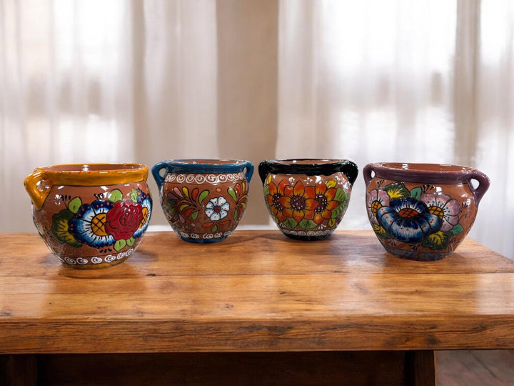 Hand Painted Talavera Flower Pot with Handles — Multiple Designs in Tabletop Large
