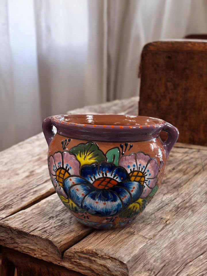 Hand Painted Talavera Flower Pot with Handles — Multiple Designs in Tabletop Large