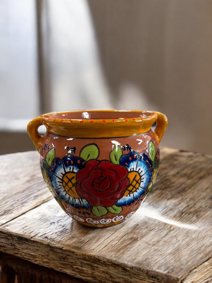 Hand Painted Talavera Flower Pot with Handles — Multiple Designs in Tabletop Large