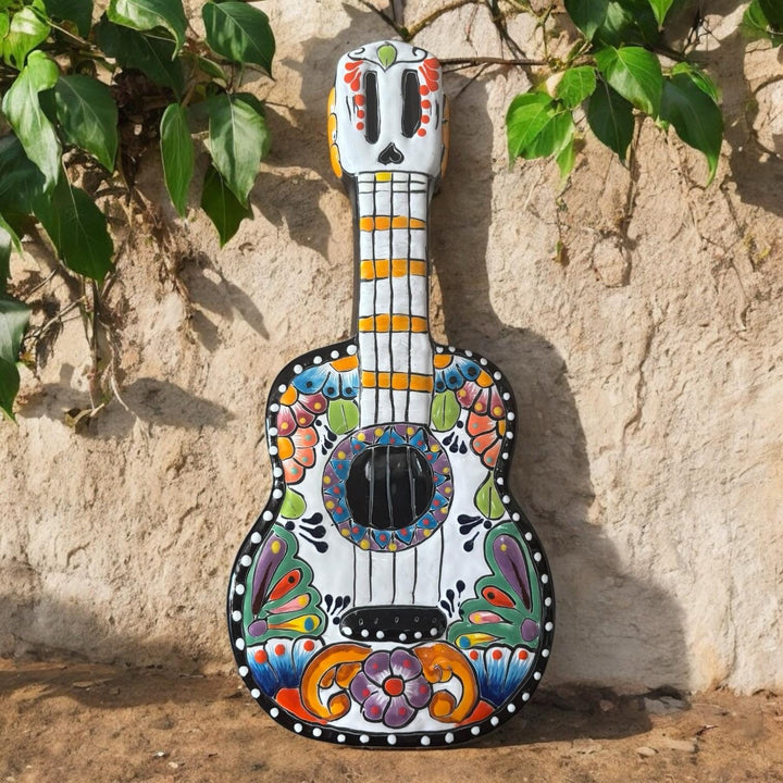 Hand Painted Mexican Talavera Guitar Wall Decor