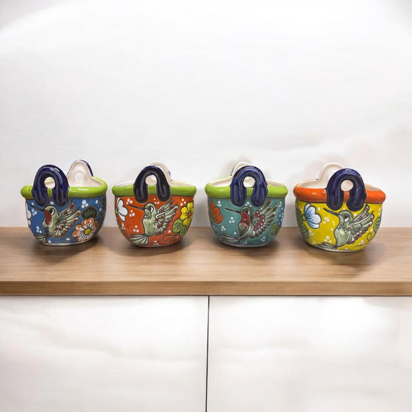 Hand Painted Talavera Hummingbird Mini Basket Planter Pot (Varying Design)