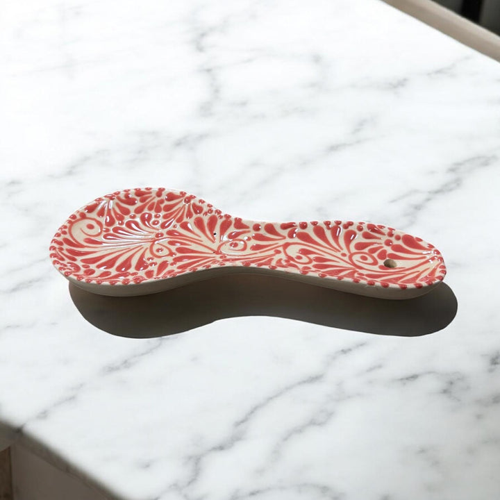 Hand Painted Talavera White and Pink Spoon Rest