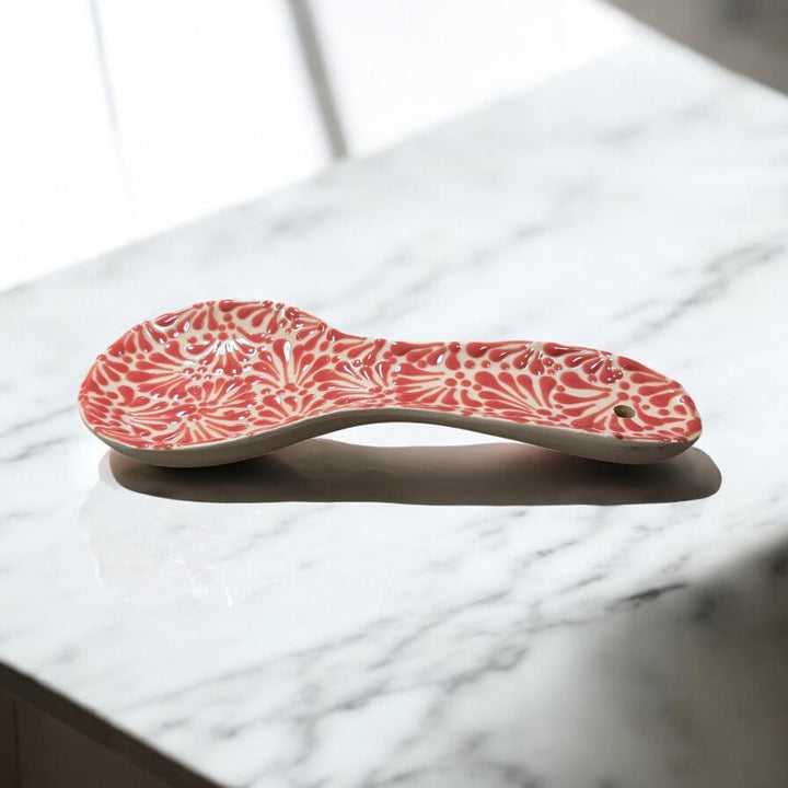 Hand Painted Talavera White and Pink Spoon Rest