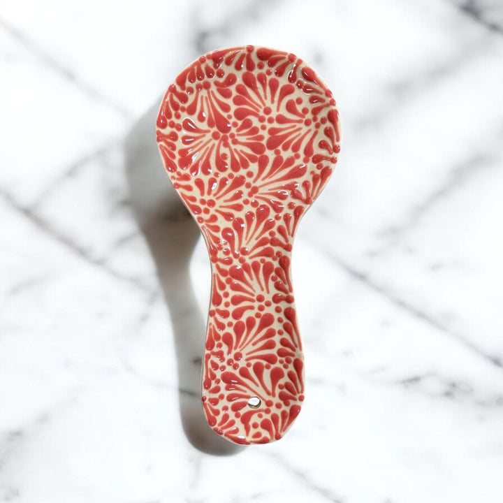 Hand Painted Talavera White and Pink Spoon Rest