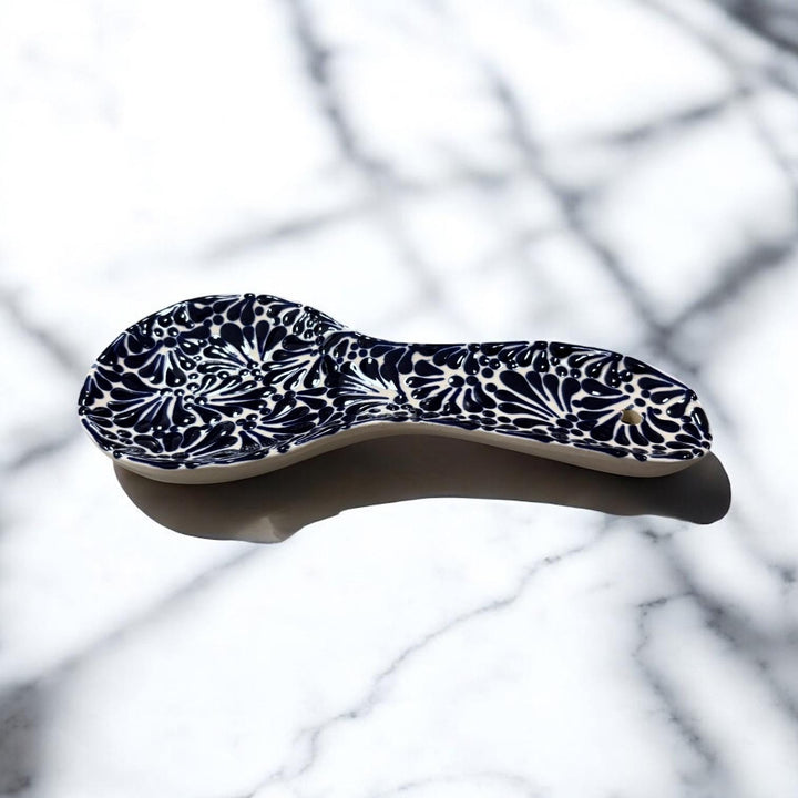Hand Painted Talavera White and Blue Spoon Rest