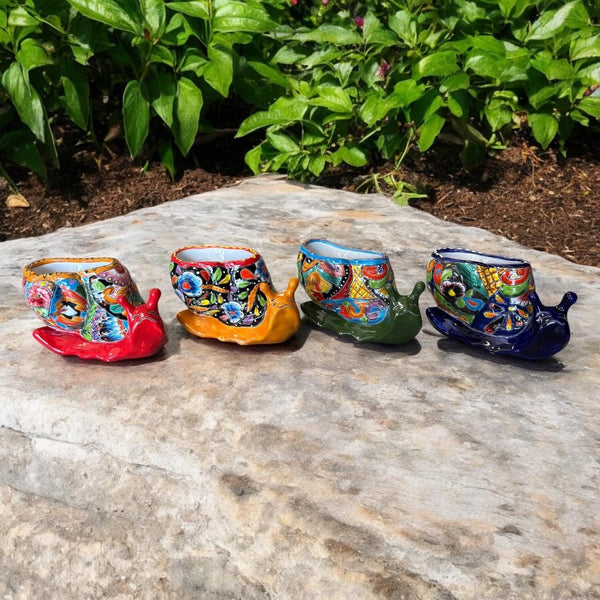 Cute Hand Painted Talavera Happy Snail Planter Pot