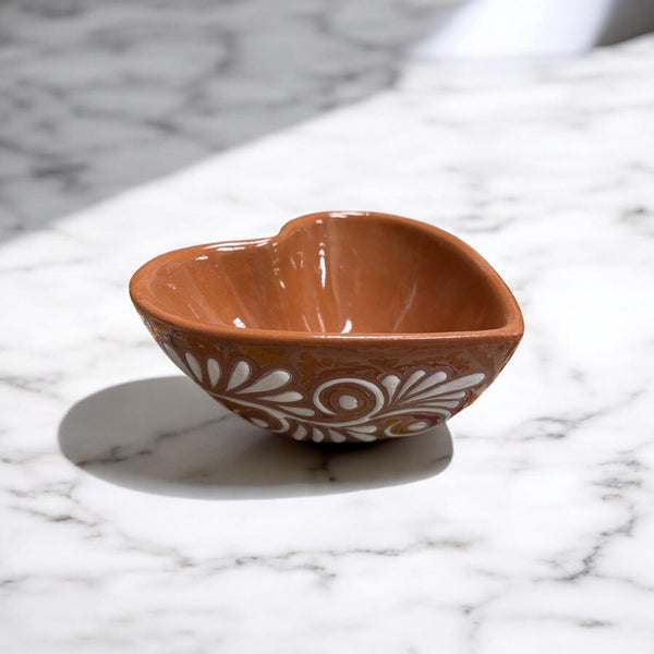 Hand Painted Talavera Brown and White Small Heart Bowl