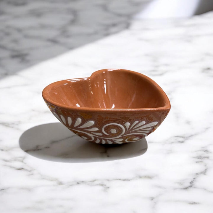 Hand Painted Talavera Brown and White Small Heart Bowl