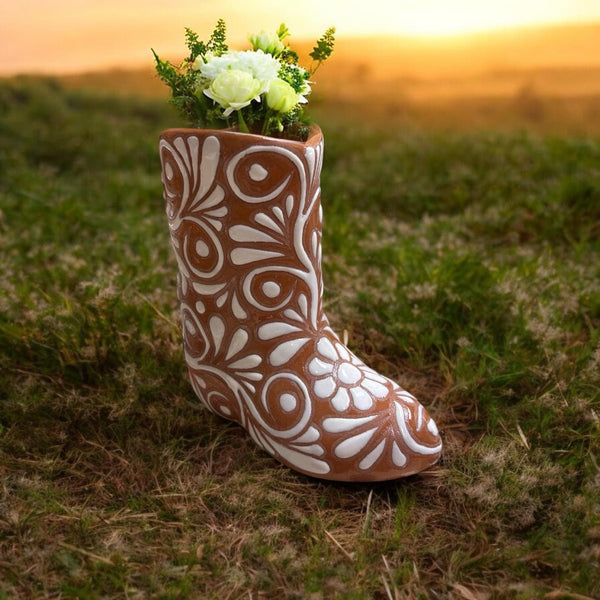 Hand Painted Mexican Talavera Cowboy Boot Mini Vase “Bota Vacera”