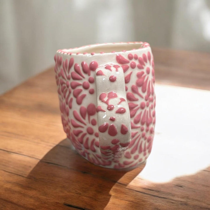 Hand Painted Talavera White and Pink Heart Tea Cup and Heart Saucer Set