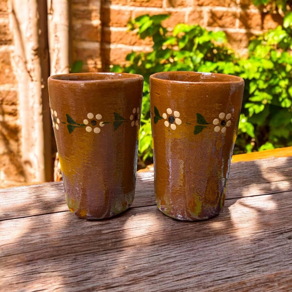 Handmade Mexican Rustic Brown Clay Standard Tumbler – Set of 2