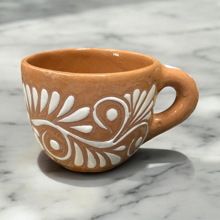 Rustic Hand Painted Mexican Talavera Brown and White Mug – Set of 2