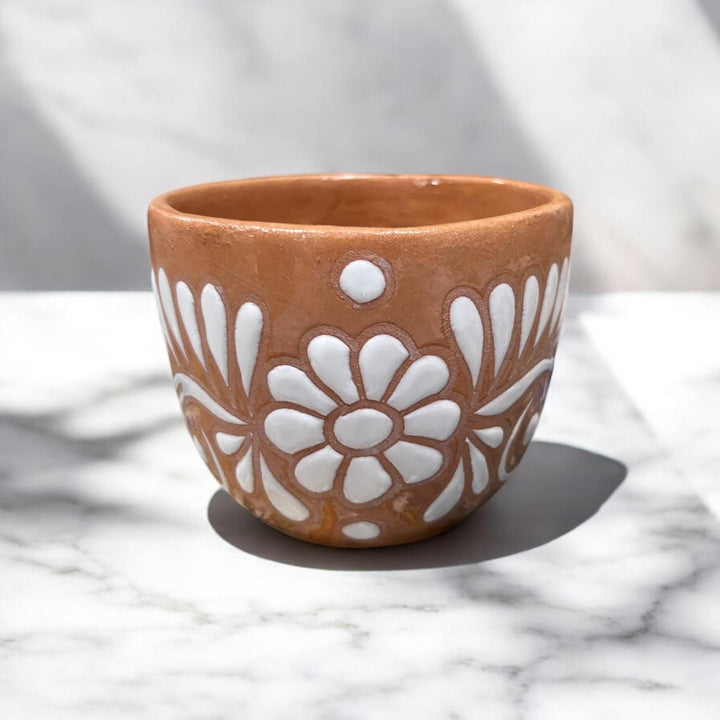Rustic Hand Painted Mexican Talavera Brown and White Mug – Set of 2