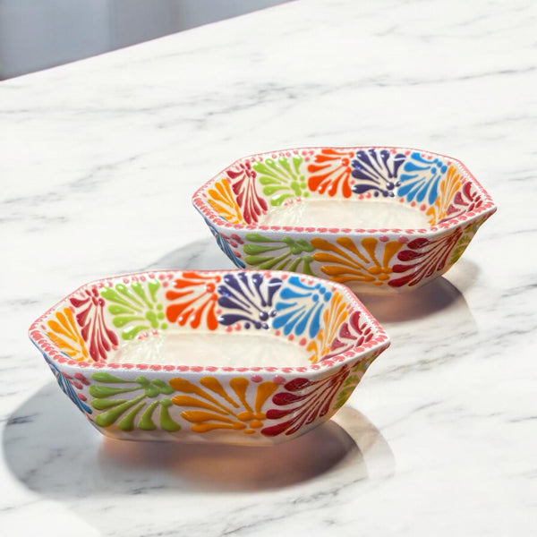 Hand Painted Talavera Rainbow Octagonal Bowl – Set of 2