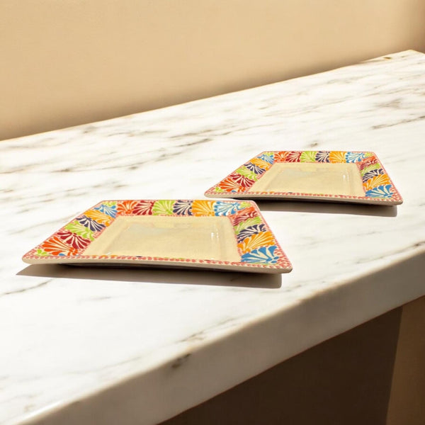 Hand Painted Rainbow Talavera Square Plates – Set of 2