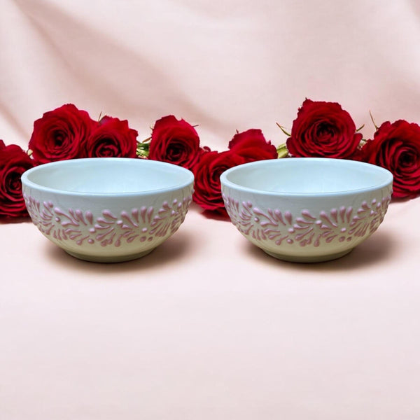 Hand Painted Talavera White and Baby Pink Cereal Bowls – Set of 2