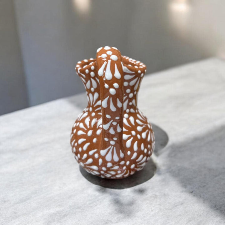 Handmade Mexican Talavera Mini Creamer Pitcher in Brown and White