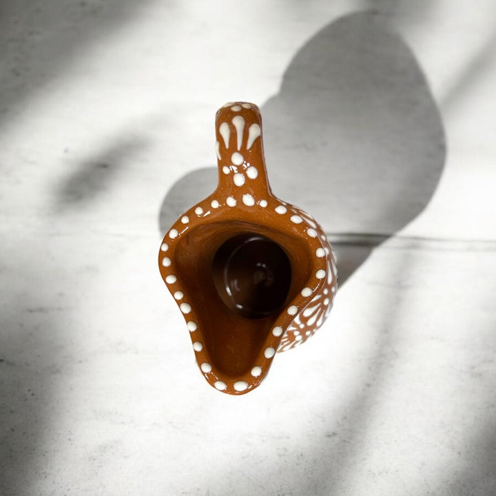 Handmade Mexican Talavera Mini Creamer Pitcher in Brown and White