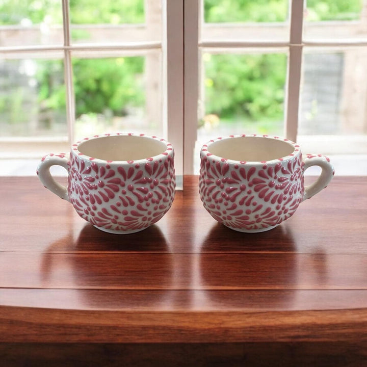 Hand Painted Talavera White and Pink Small Mug – Set of 2 Mugs