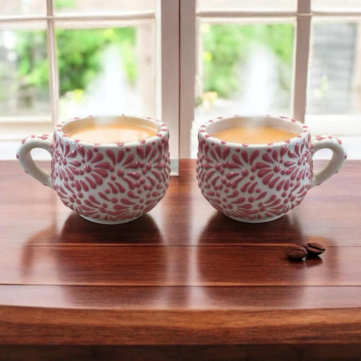Hand Painted Talavera White and Pink Small Mug – Set of 2 Mugs