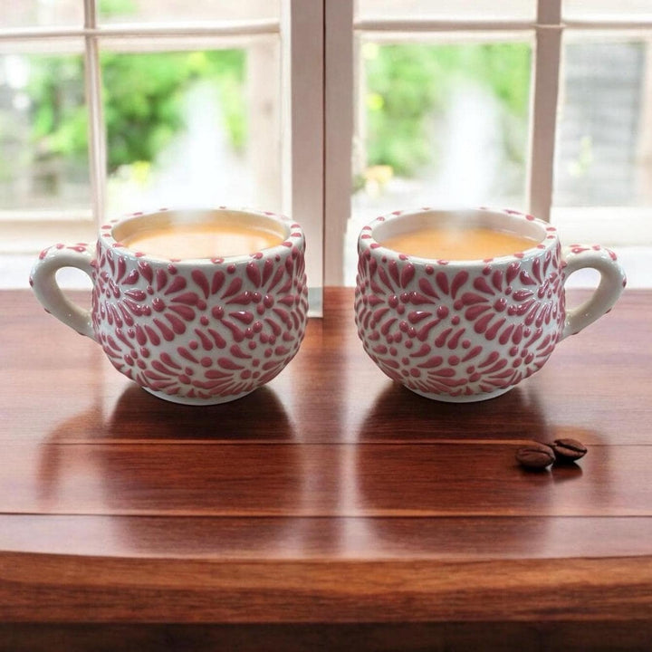 Hand Painted Talavera White and Pink Small Mug – Set of 2 Mugs