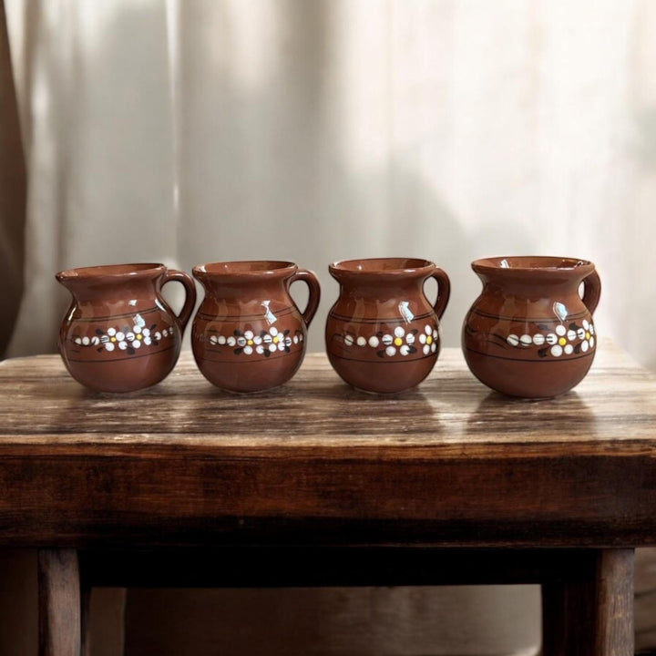 Handmade Mexican Ceramic Brown Jarrito Mug – Sold Individually or as a Set of 4