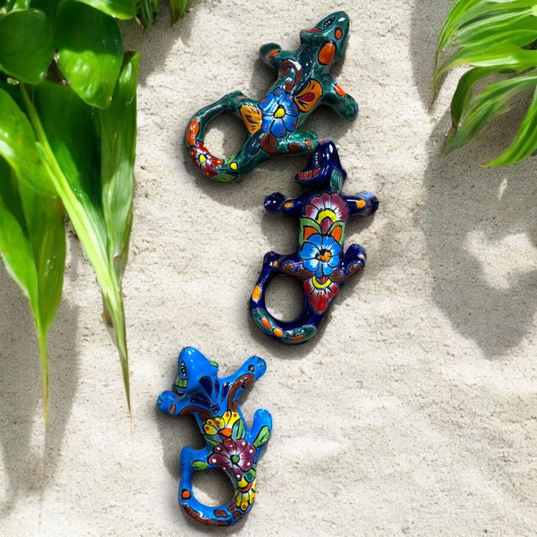 Hand Painted Mexican Talavera Small Iguana Garden Wall Decor – Assorted Colors (Varying Design)