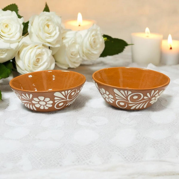 Hand Painted Talavera Brown and White Lunch Bowl – Set of 2