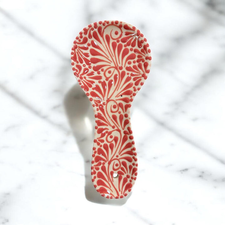 Hand Painted Talavera White and Pink Spoon Rest