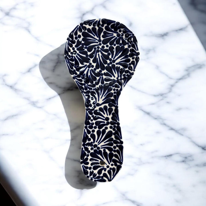 Hand Painted Talavera White and Blue Spoon Rest