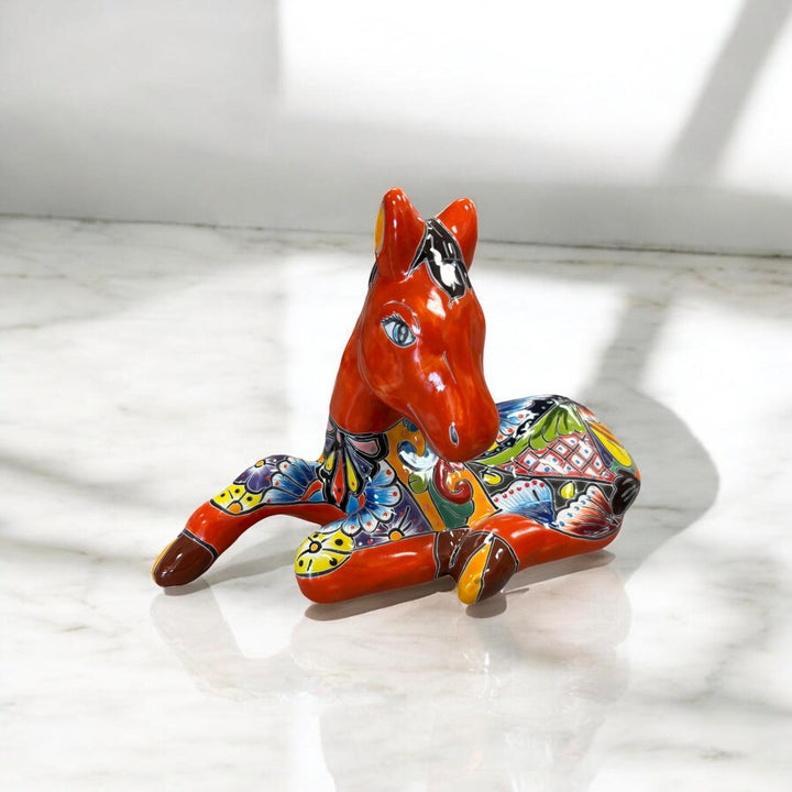 Hand Painted Mexican Talavera Horse Animal Sculpture – Assorted Colors (Varying Design)