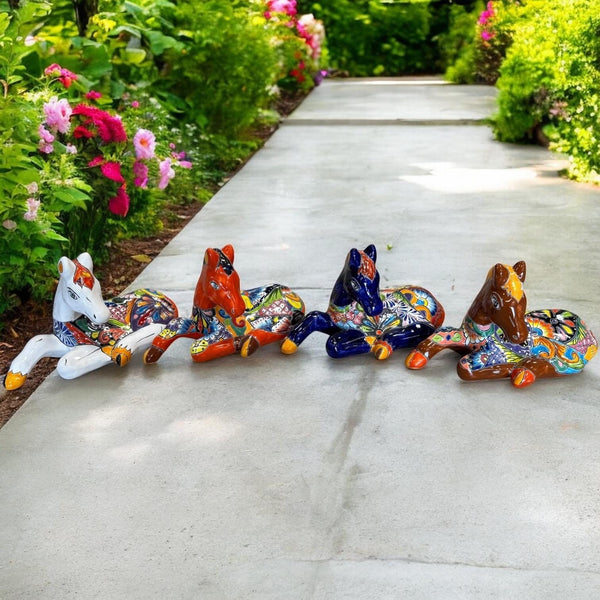 Hand Painted Mexican Talavera Horse Animal Sculpture – Assorted Colors (Varying Design)