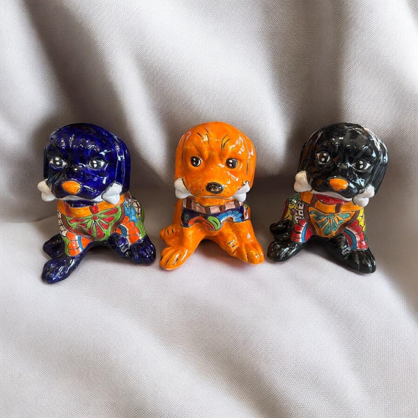 Hand Painted Mexican Talavera Floppy Ear Pup Dog Sculpture – Assorted Designs